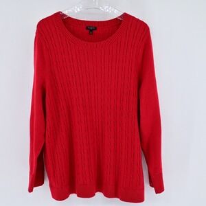 3X Talbots Plus Red Cable Knit Long Sleeve Sweater Designer Classic Quiet Luxury